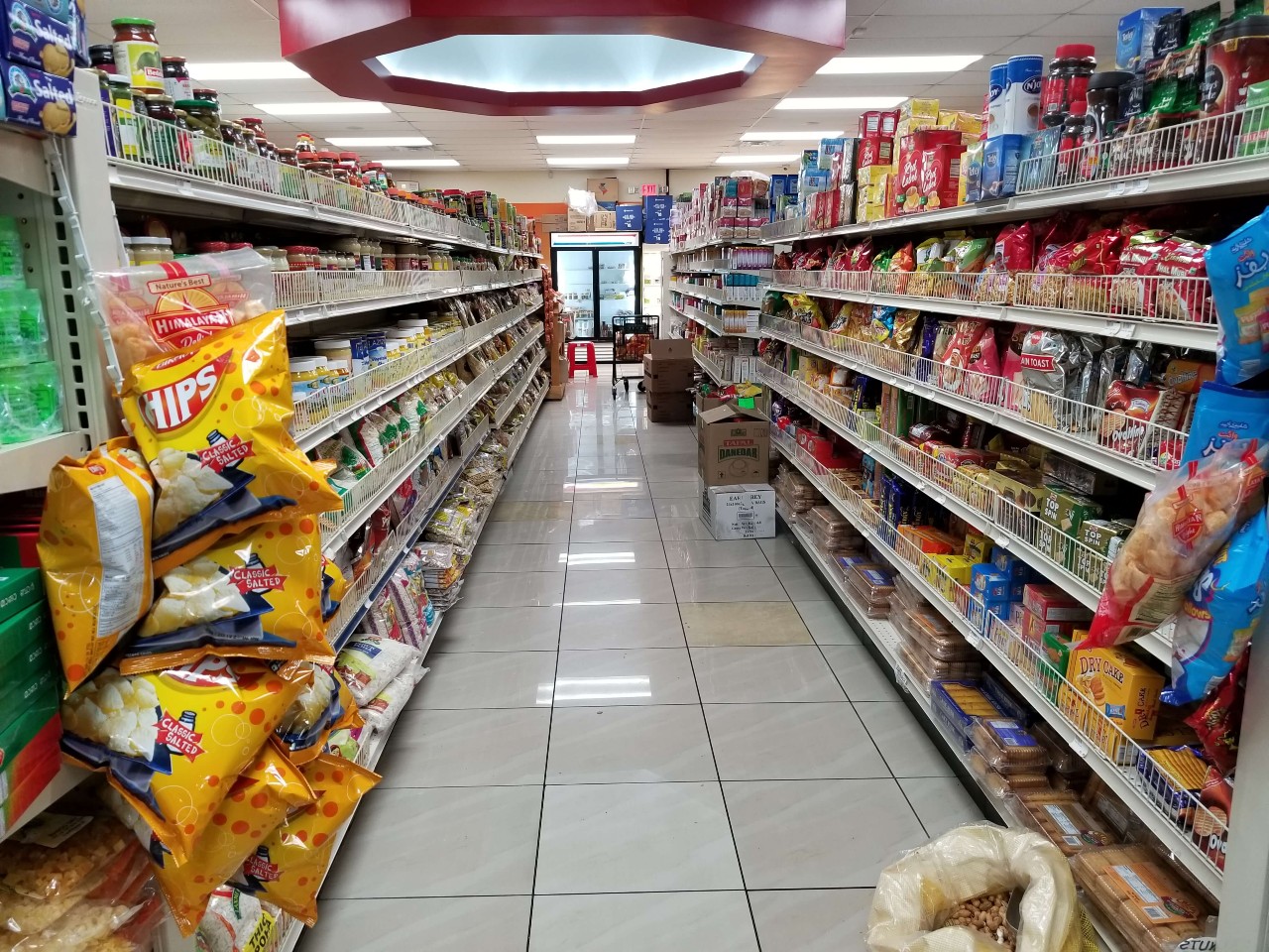 Aisle of snacks and groceries
